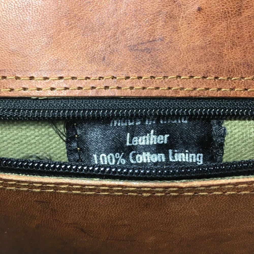 Vtg Waxed Leather Brown School Messenger Briefcase Shoulder Bag Computer Laptop